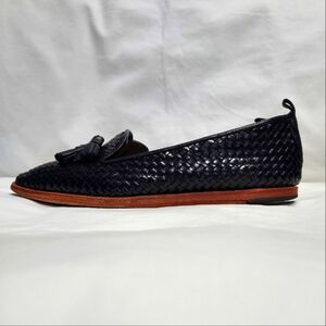 H London Black Woven Leather Kiltie Loafers 37
